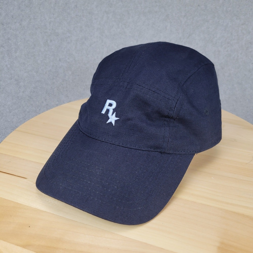 Rockstar Games 5 Panel Hat Mens OSFA Navy Blue Ripstop Embroidered Logo Cap